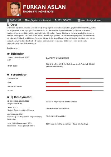 Endüstri Mühendisi CV Örnekleri cv indir